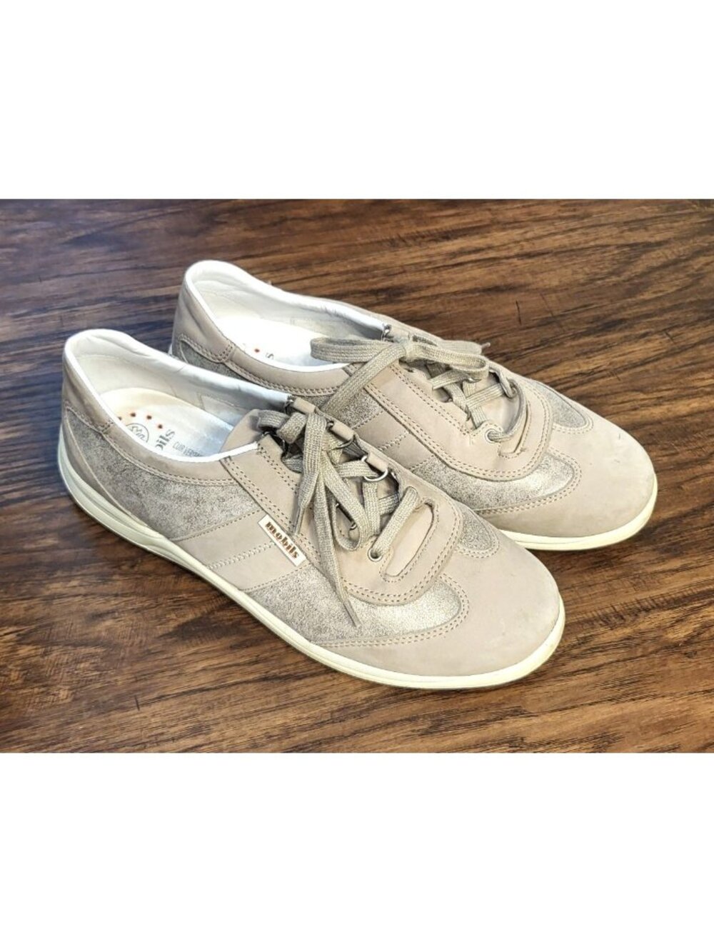 Womens Mephistio Mobils Silver Gray Lace-up Leather Sneakers 8.5 Comfort